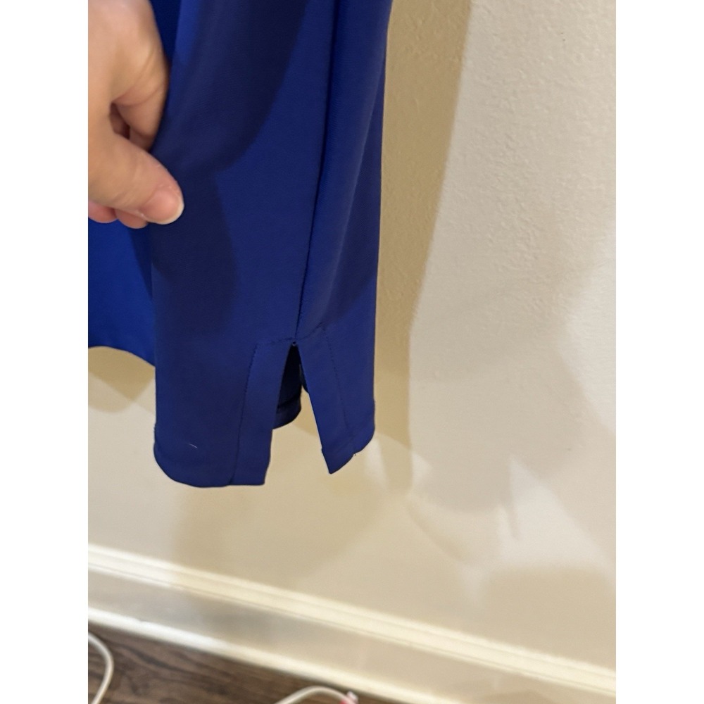 Clara Sun Woo Sheath Dress Royal Blue Jersey Stretch Open Sleeve Size Large Slit - Picture 5 of 10